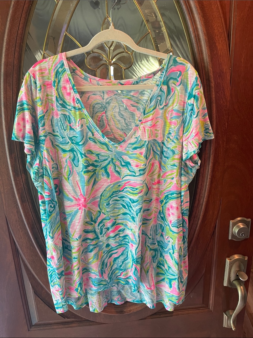 Lilly Pulitzer Women's V-Neck Floral Print Tee - Pink & Teal